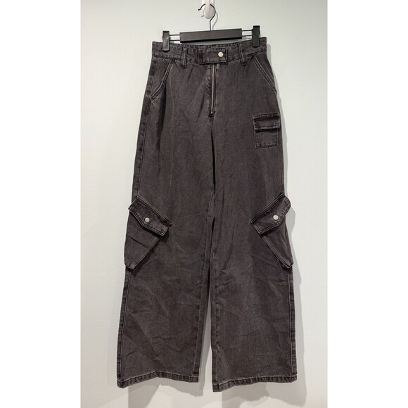 Cider Wide Leg Cargo Jeans Womens Small Black Skater Y2K Grunge Punk  Goth - Picture 1 of 7